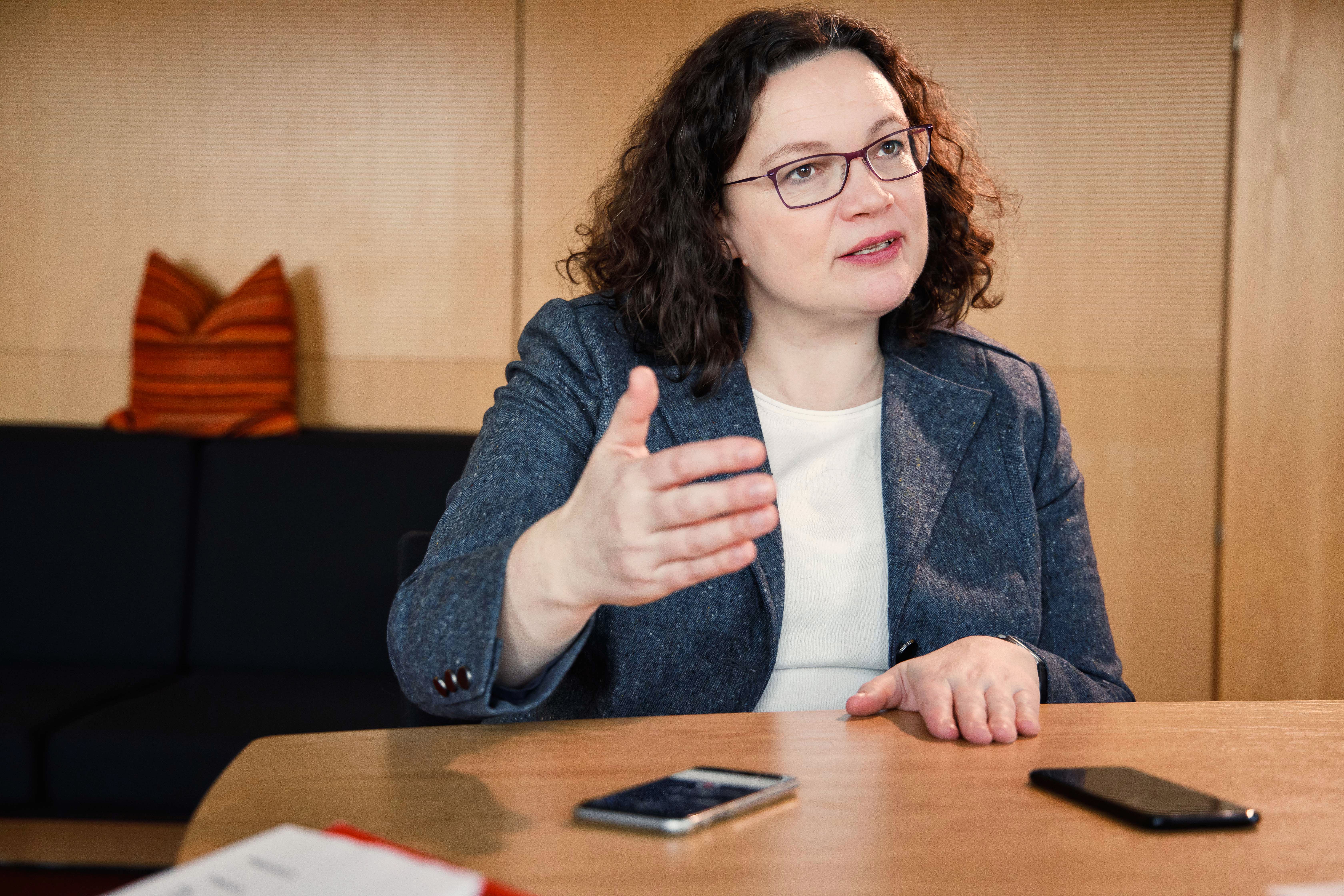 SPD-Partei- und Fraktionschefin Andrea Nahles: „16 Jahre nach der Agenda 2010 ist jetzt eine Grundsanierung nötig."