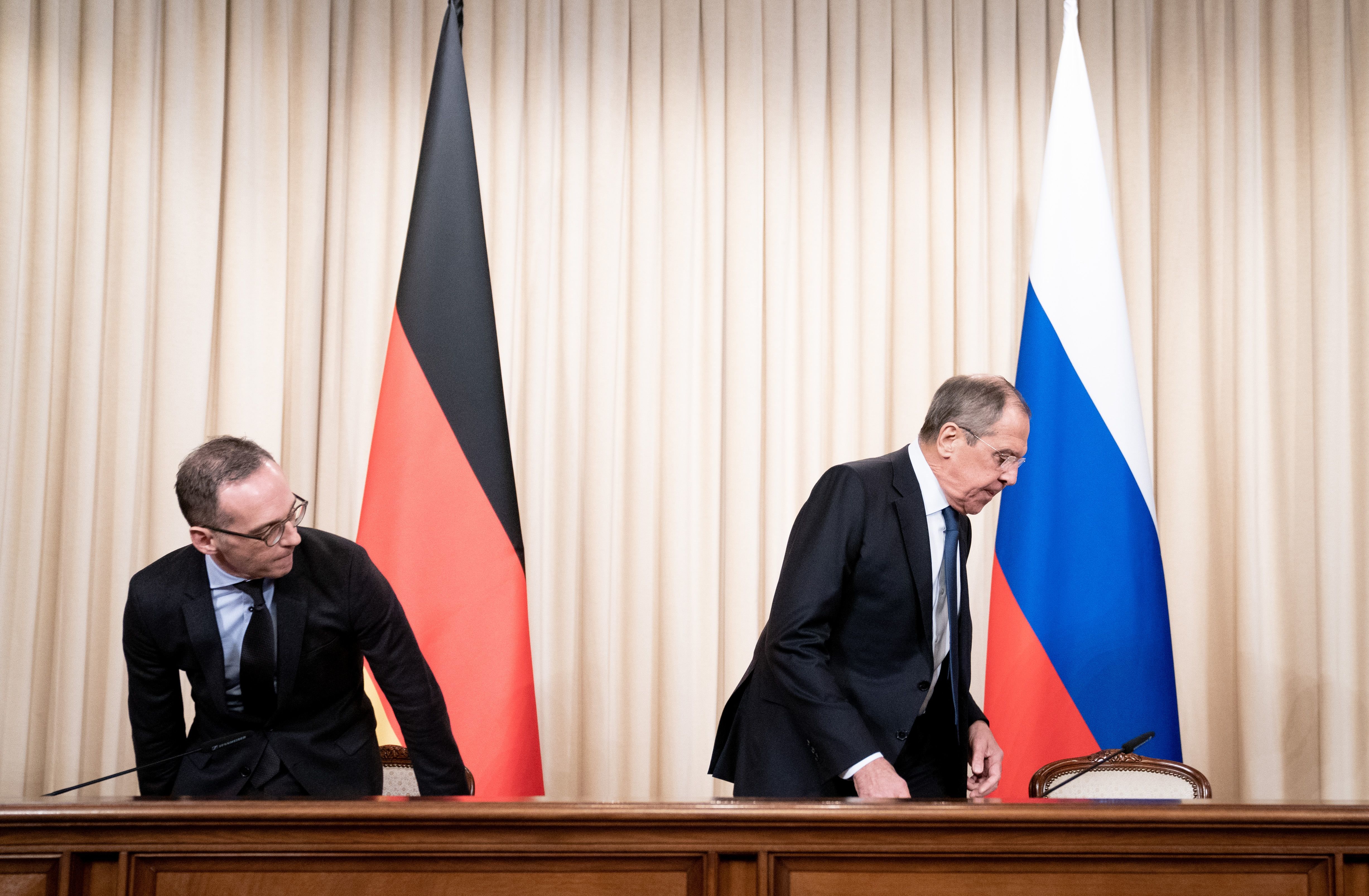 Vergeblicher Appell: Bundesaußenminister Heiko Maas (l.) appellierte am 18.01.2019 in Moskau an seinen russischen Amtskollegen Sergej Lawrow, den INF-Vertrag zu respektieren. Lawrow zeigte kein Entgegenkommen.