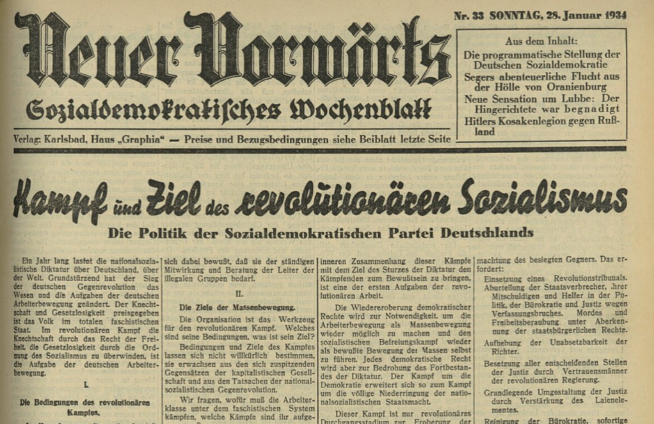 Kampfansage an die Nazis: Am 28. Januar 1934 erscheint im Neuen Vorwärts das Prager Manifest.