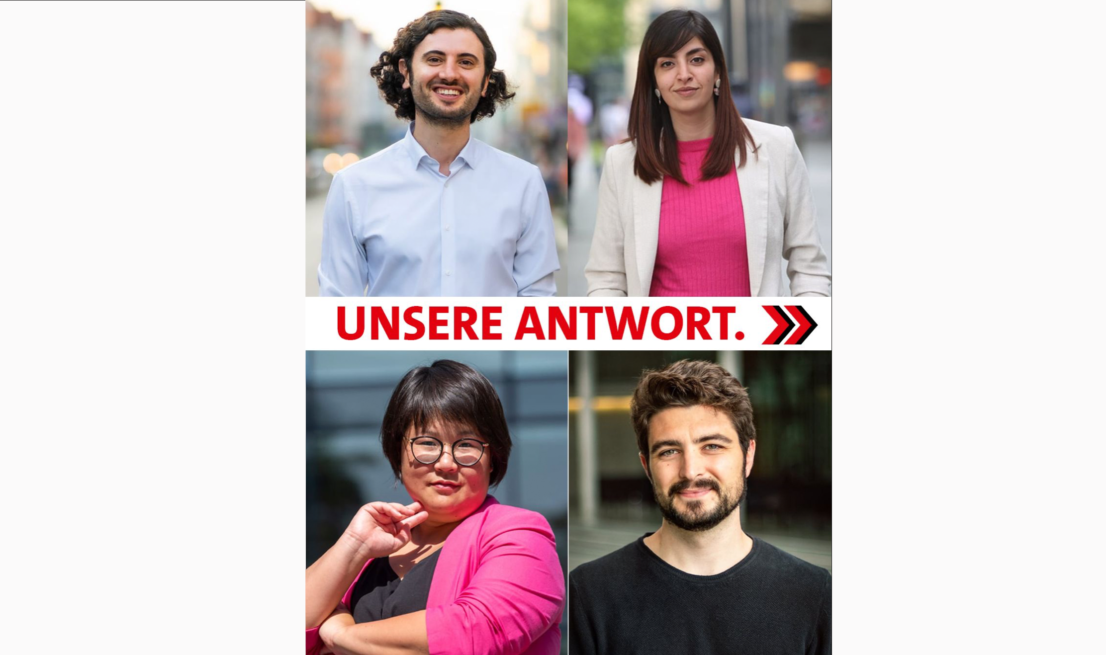 Fordern deutliche Änderungen am Sicherheitspaket der Bundesregierung: SPD-MdB Hakan Demir, Rasha Nasr, Ye-One Rhie und Jan Dieren (von oben links nach unten rechts)