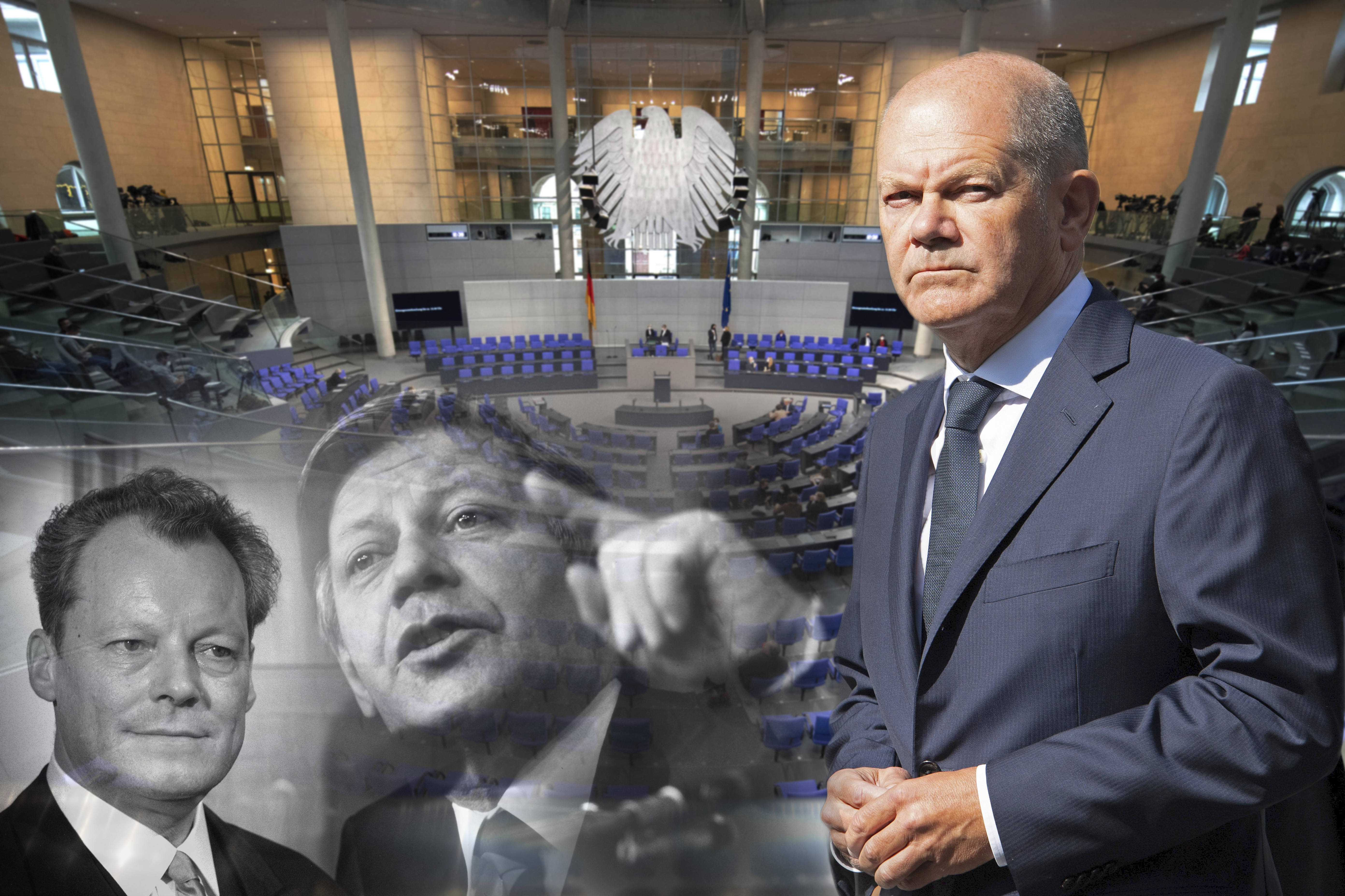 Bundeskanzler Olaf Scholz (r.) ist der fünfte Bundeskanzler, der die Vertrauensfrage stellt. Vor ihm nutzten u.a. schon Willy Brandt und Helmut Schmidt das Instrument.