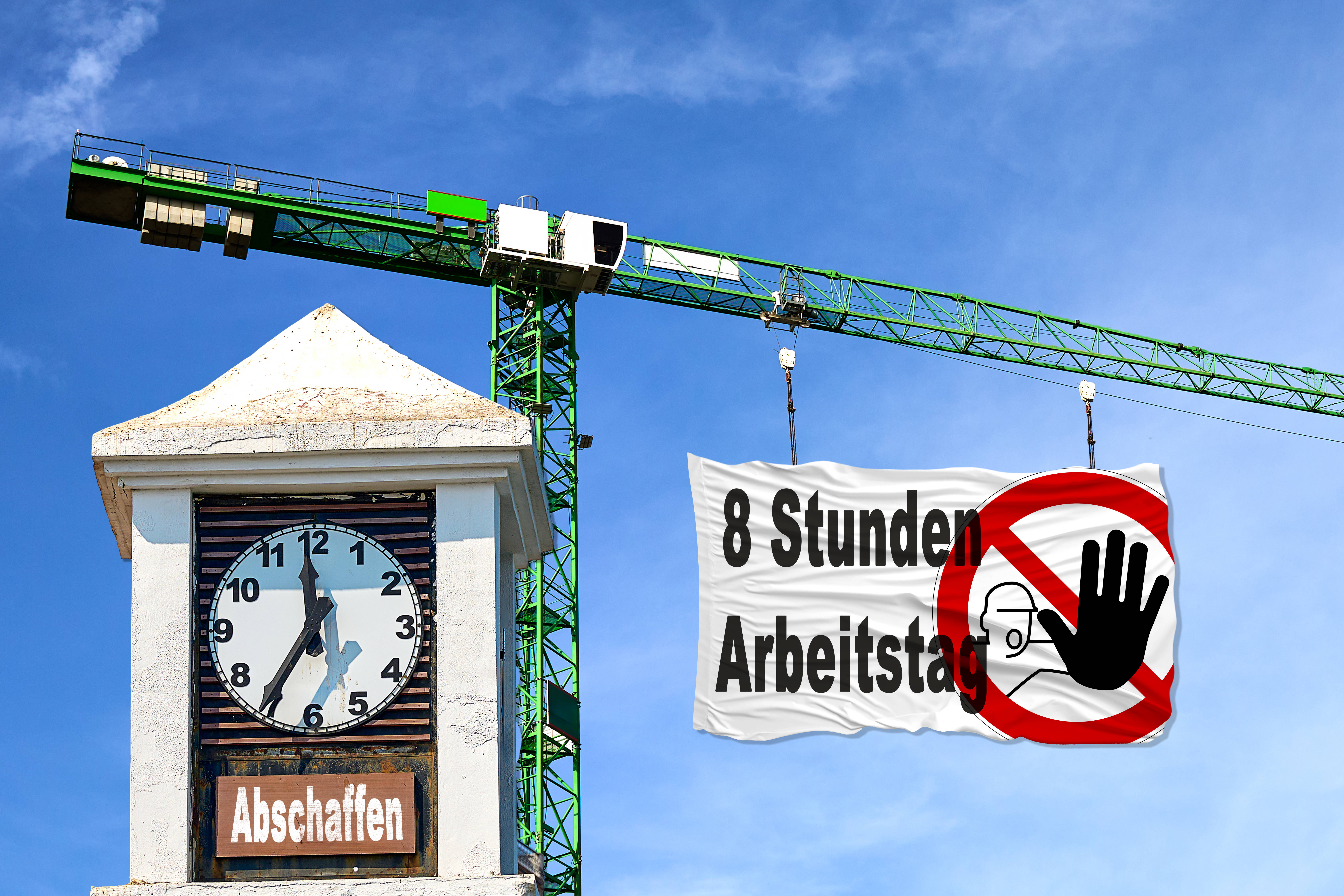 Plakat mit einem Symbol vom 8-Stunden-Tag