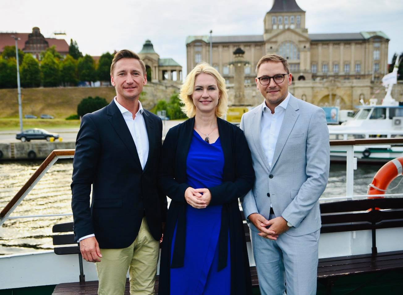 Olgierd Geblewicz, Marschall der Wojewodschaft Westpommern, Mecklenburg-Vorpommern Ministerpräsidentin Manuela Schwesig und Vorpommern-Staatssekretär Patrick Dahlemann
