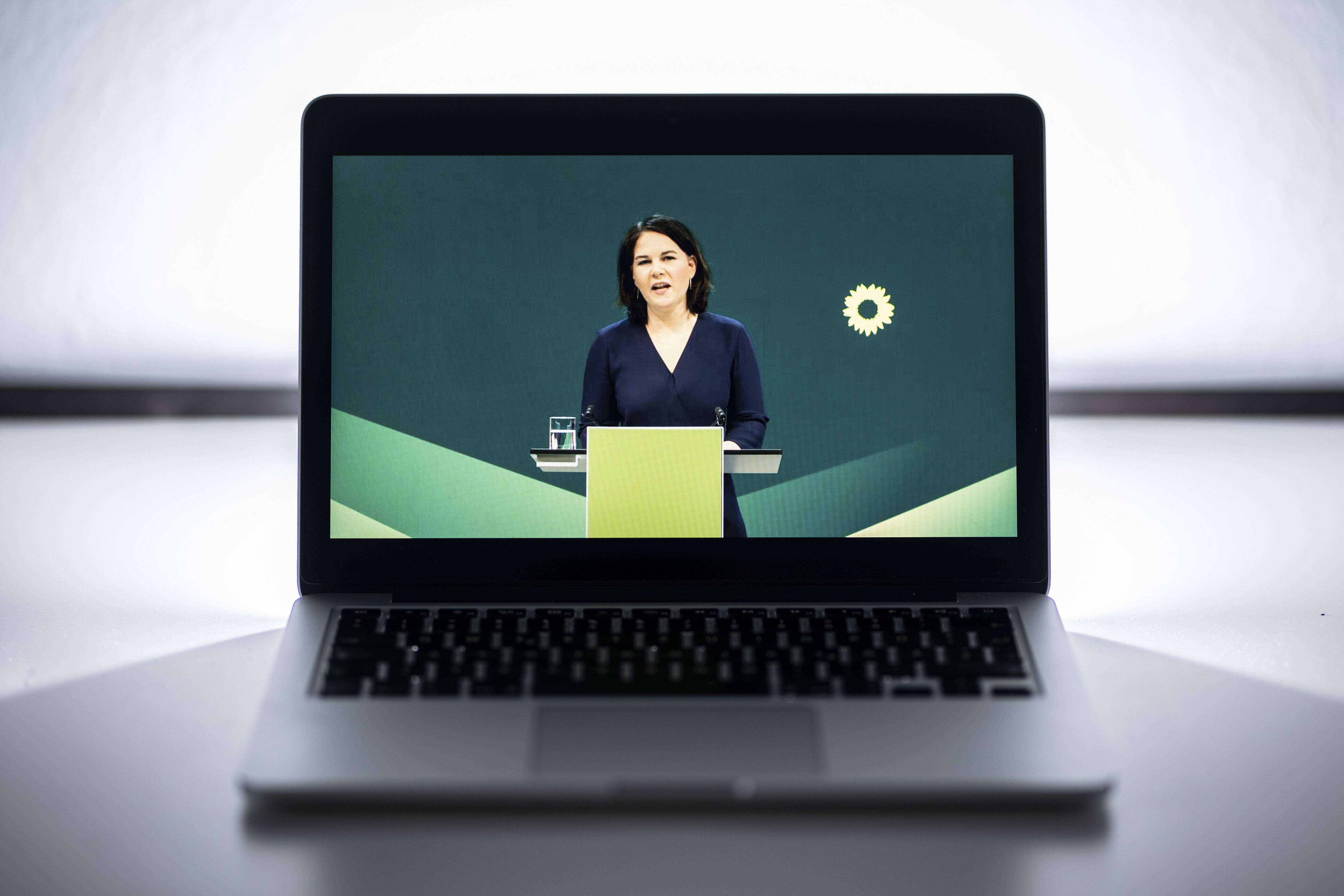 Digital verkünden die Grünen am 19. April 2021 ihre Entscheidung: Die Parteivorsitzende Annalena Baerbock wird Kanzlerkandidatin.