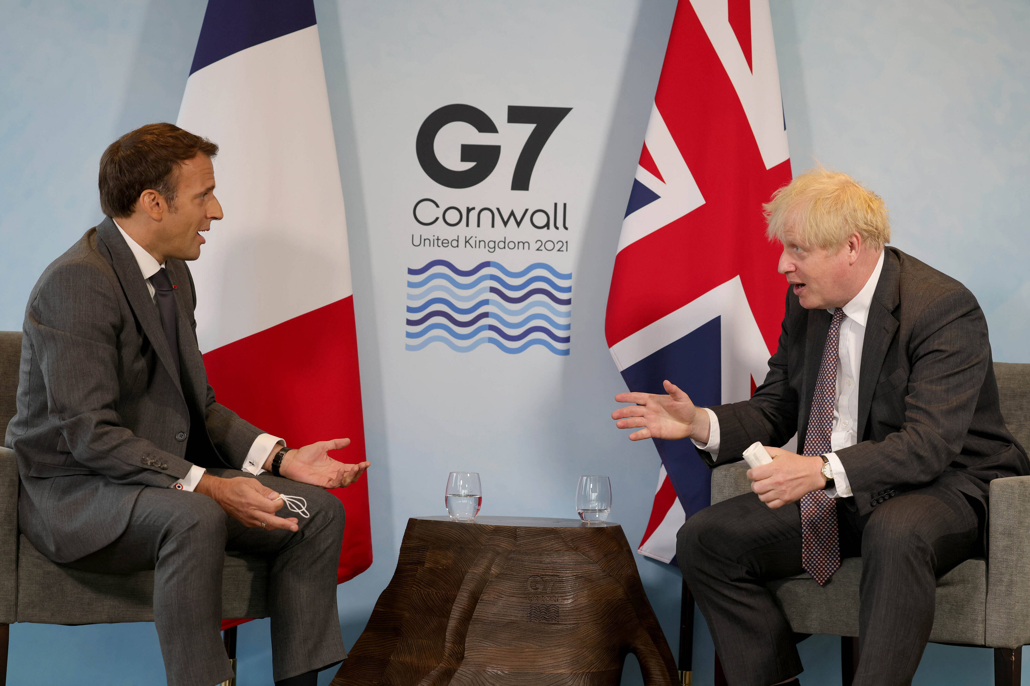 Auf Kollisionskurs: Frankreichs Staatspräsident Emmanuel Macron (links) und der britische Premierminister Boris Johnson, hier beim G7-Gipfel am 12. Juni 2021 in Cornwall.