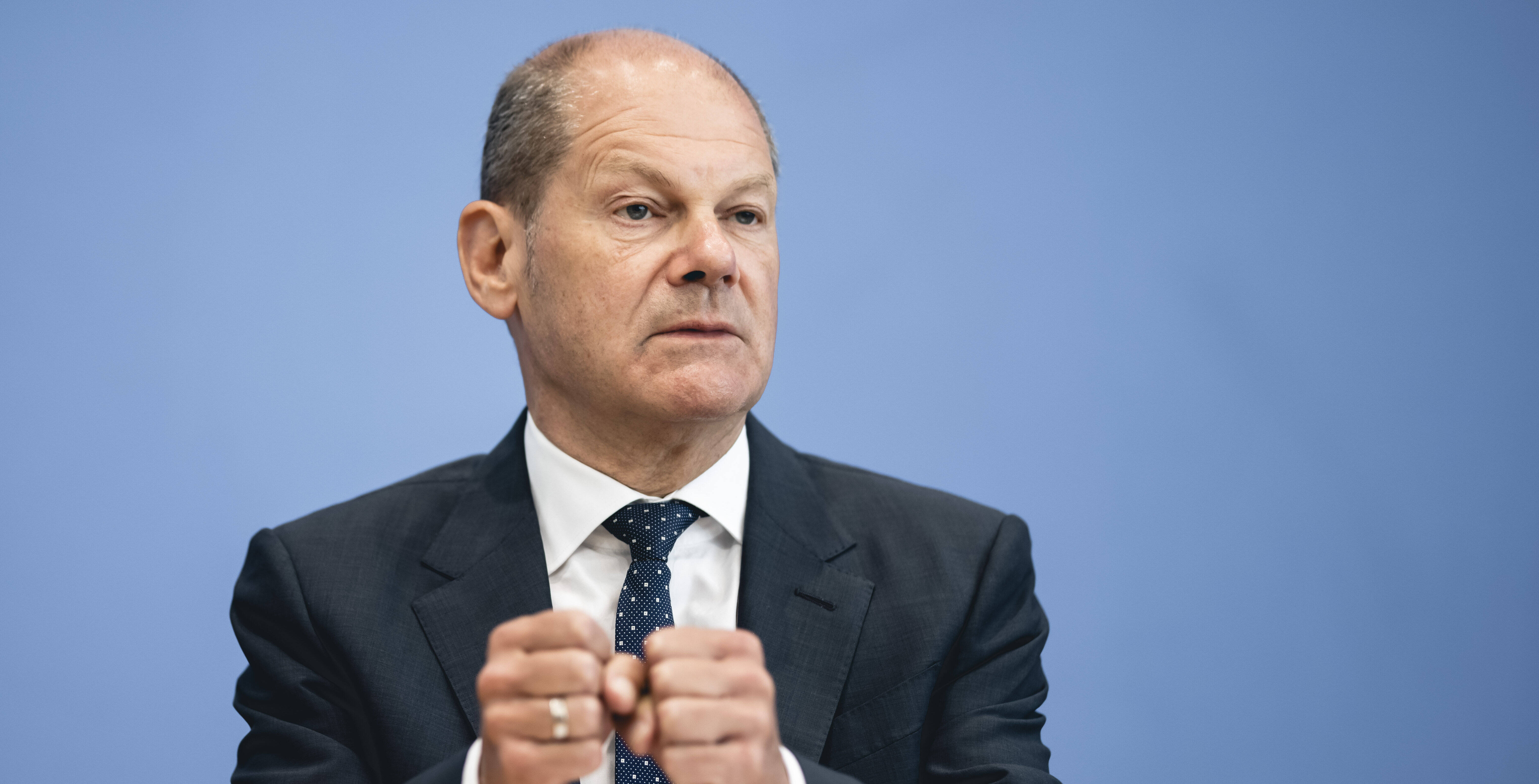 Finanzminister Olaf Scholz bei der Pressekonferenz in Berlin am Mittwoch.