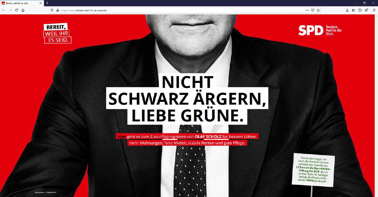 Die SPD hat die Homepage mit dem Parteitags-Motto der Grünen gekapert.